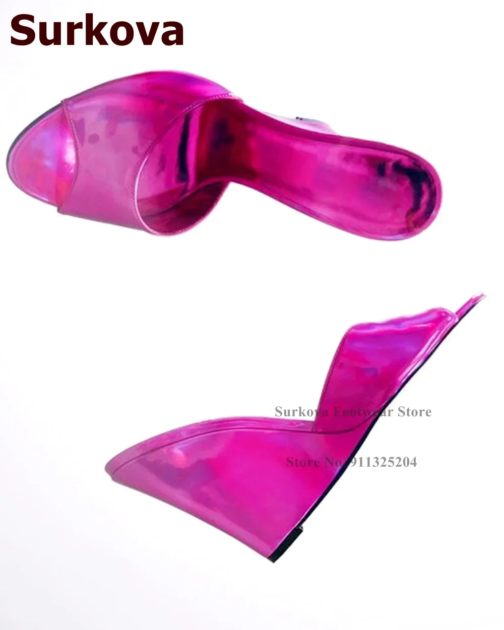Women Shoes Size 7 - Hologram Surkova opalizujący fuksja różowe kapcie
