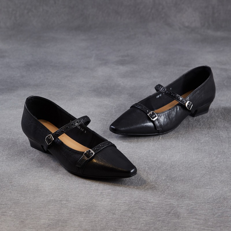 Shoes For Women Flats - Brązowo-czarne koreańskie damskie baleriny z kwadratowym