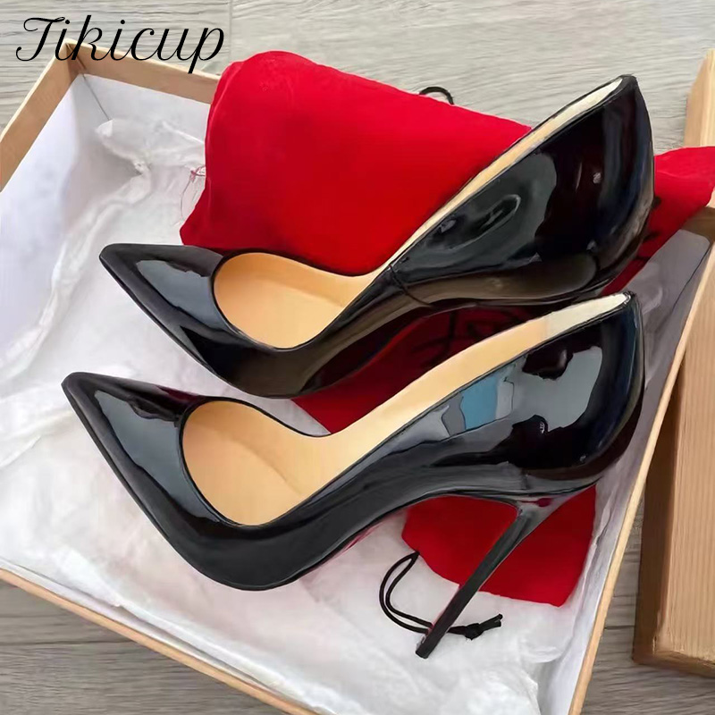 Patent Leather Pump - Tikicup Klasyczne Czarne Lakierowane Szpilki z