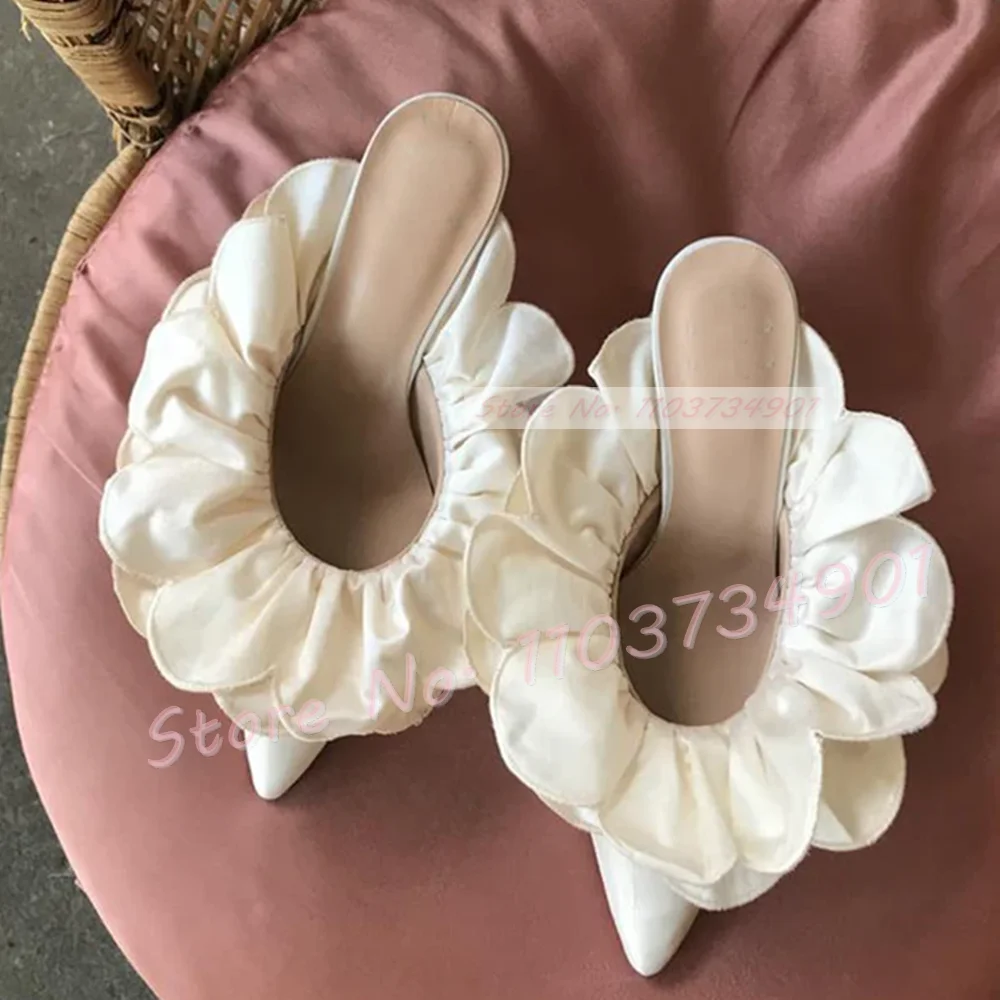 Women Shoes Zara - Kwiat biały satynowe buty ze szpiczastym