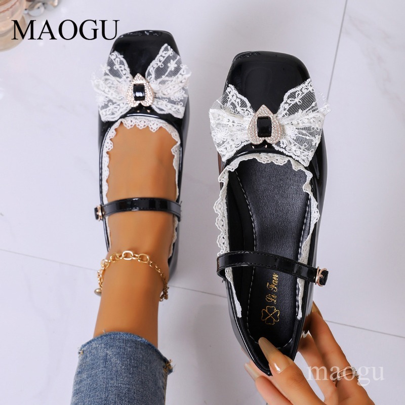 Shoes For Women Flats - Białe baleriny Mary Jane z kwadratowym