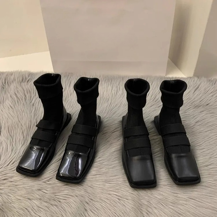 Women Shoes Zara - Brytyjskie kwadratowe skarpetki z dzianiny buty