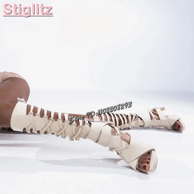 Strappy Heeled Sandals - Retro Sandały Rzymianki z Krzyżowym Wiązaniem,