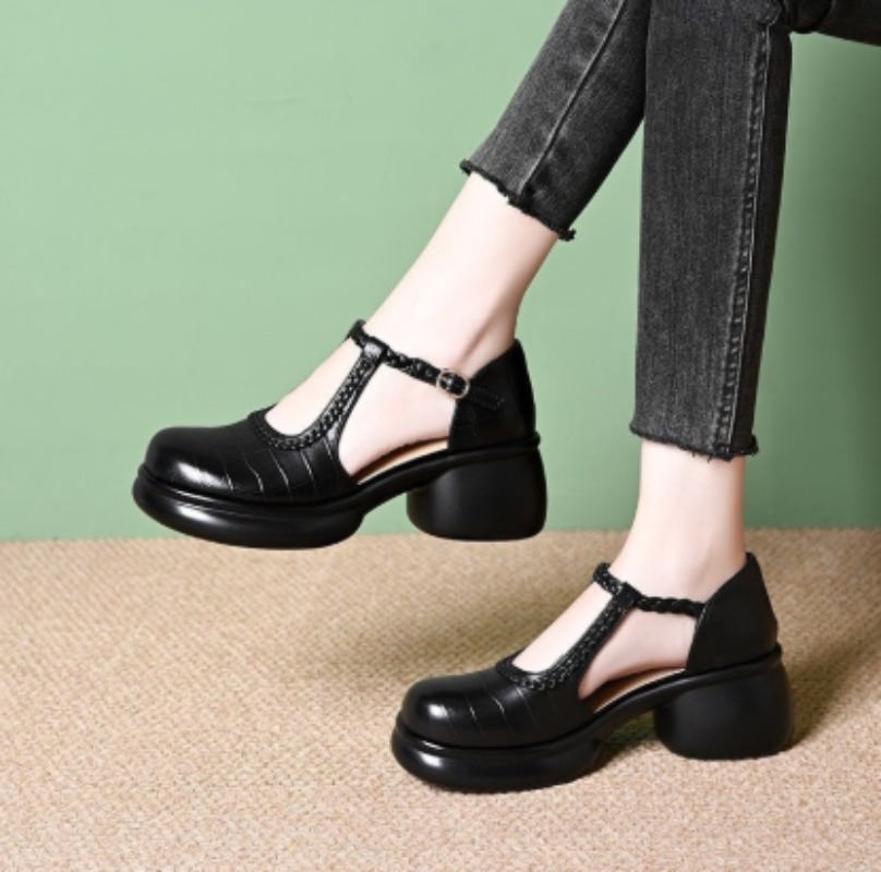 Women Shoes Sandals - Damskie czarne sandały Mary Jane z