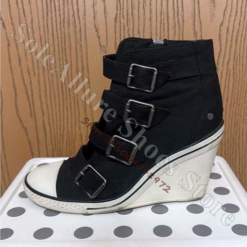 Women Shoes Sale - Szare, wielokolorowe sneakersy na koturnie z