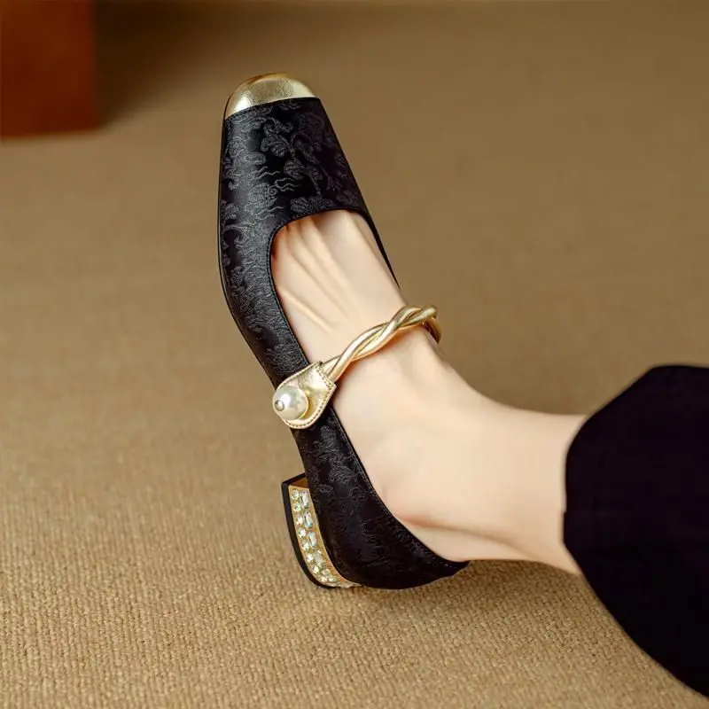 Women Shoes Japanese Brand - Czółenka damskie na słupku, kwadratowy nosek,